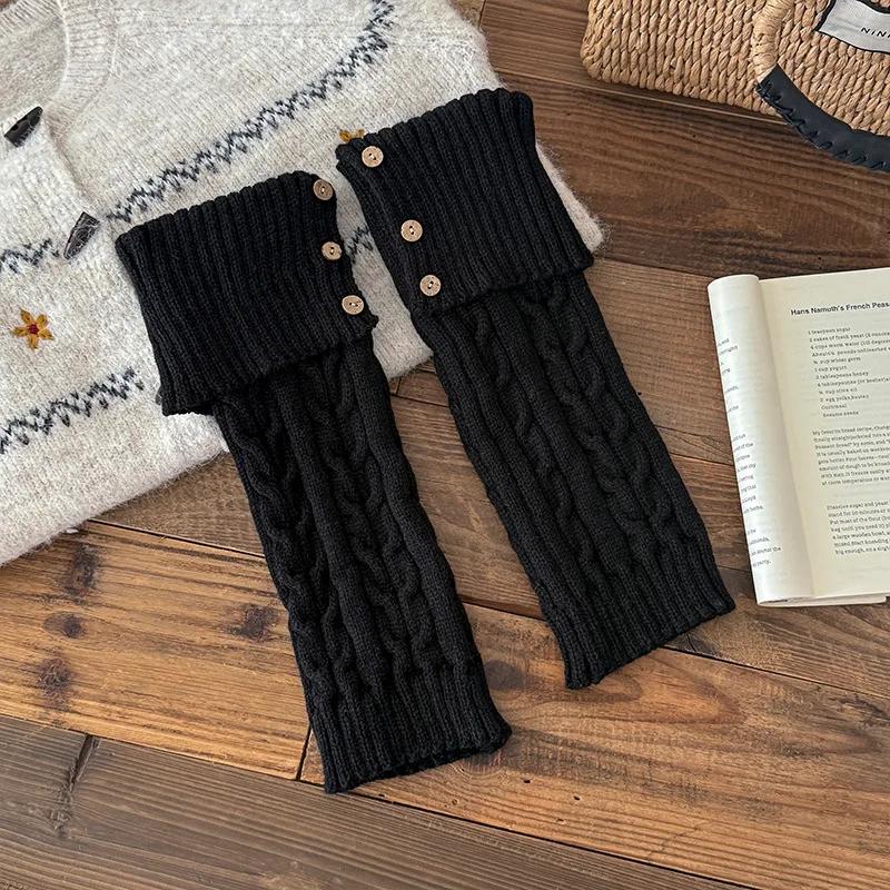 Retro Stacked Socks Women Leg Warmers For Girls Winter Harajuku Leg Warmers Maillard Color Knitted Long Leg Warmer Goth Button