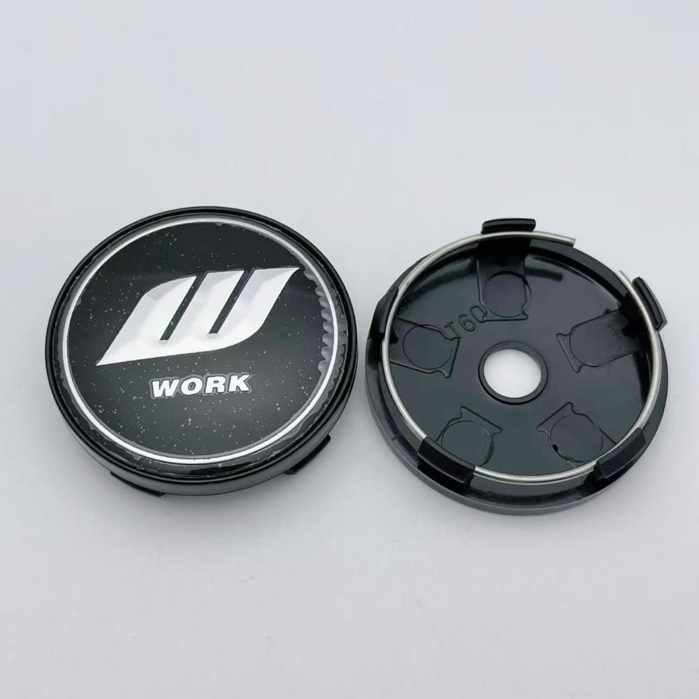 4pcs 60MM ( 56MM I.D ) Car Wheel Center Caps with W Work Logo Emblem Wheel Hubcaps Auto Rim Cover Black/Silver Car Accessories