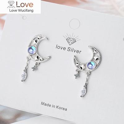 925 Sterling Silver Tassel Moonstone Moon Drop Earring For Women Girls Gift Brincos Female Pendientes Boucle Oreille Femme