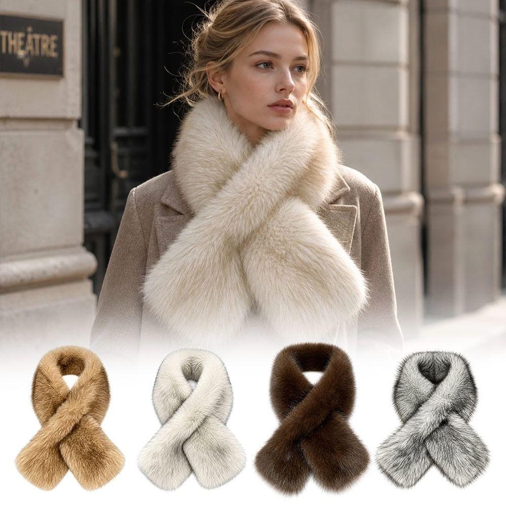 Soft Plush Cross Collar Scarf Pull Through Winter Fur Collar Plush Neck Scarf Cold Weather Wear
