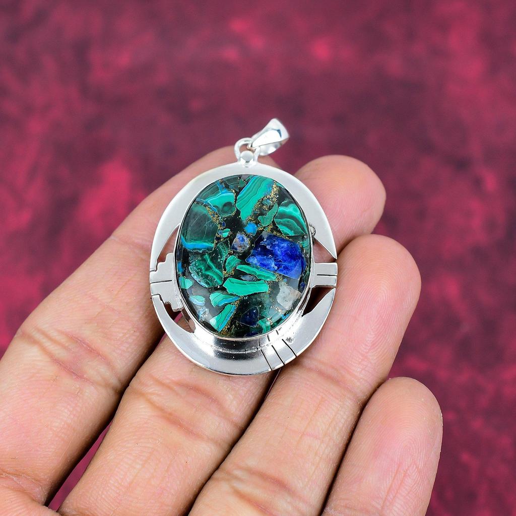 Kupfer Malachit Anhänger, Handgefertigter Edelstein Anhänger, 925 Echtsilber Anhänger Antiker Schmuck, Als Verlobungsgeschenk