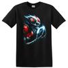 Skull Football T Shirt w/ Red Gold Helmet Blue Flames Gothic Graphic Art Tee