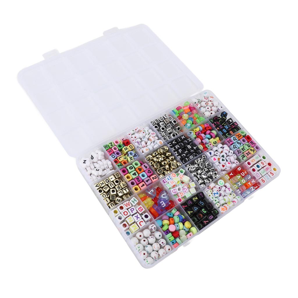 24 Types Letter Beads Set Bracelet Making Colorful Alphabet Letter Beads with Elastic Cord for Jewer
