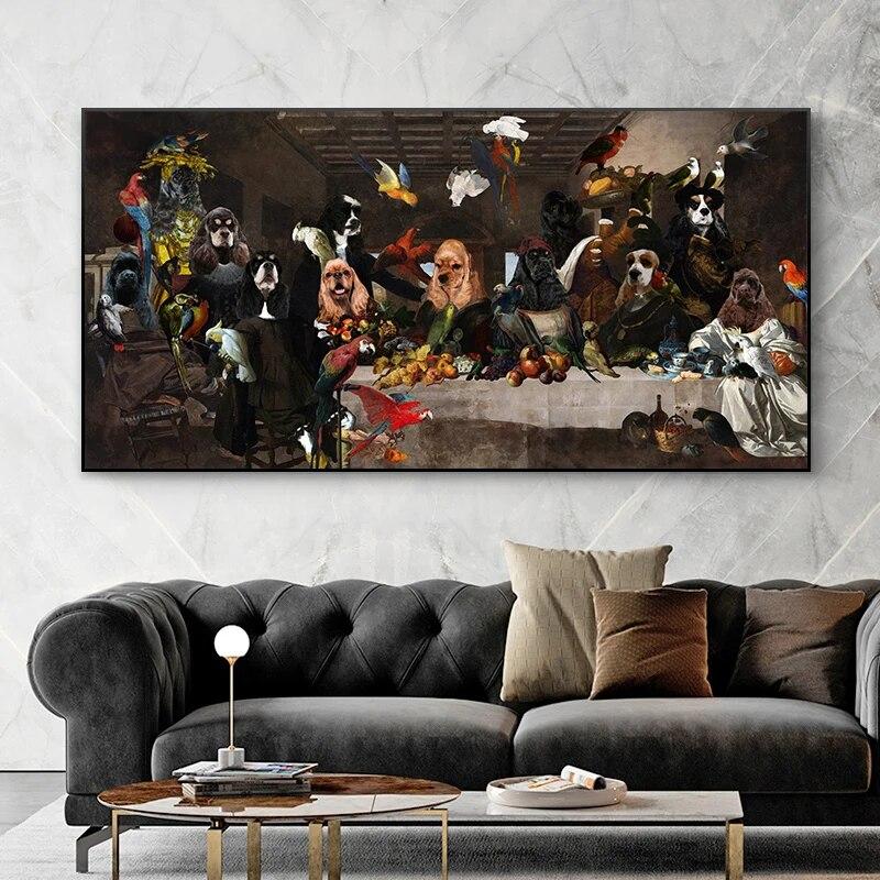 

Забавное Искусство Собаки Йоркширский Терьер Тайная Вечеря Искусство Холст Картины Животные Плакаты Печать Настенная Картина для Гостиной Домашний Декор Без Рамки 20*40cm