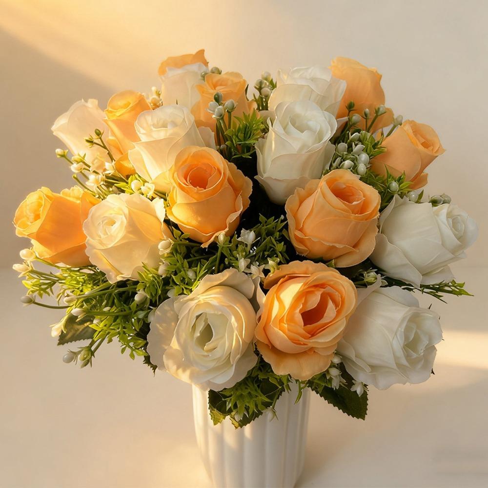 18 Heads Real Happy Flower Mini 10 Colors Natural Simulated Rose Photography Photo Gift Crystal Grass Bouquet Home Decorative