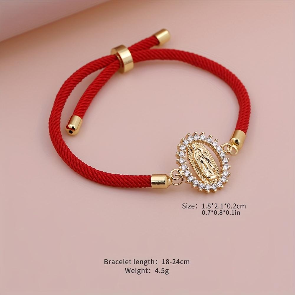 

1 шт. Браслет-веревка овальной формы с кубическим цирконием, Мужской Женский Классический Универсальный Регулируемый Ювелирный красный