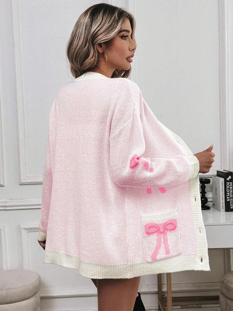 European-American Bow V-Neck Sweater: Women's Autumn/Winter Fashionable Loose Coat