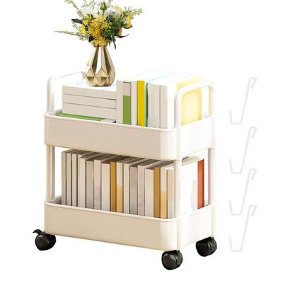 Untertisch-Aufbewahrungsregal mit Rädern, 2-stöckiger, beweglicher Bücherregalwagen, Haushaltsartikel-Aufbewahrungswagen, Küchen-Schlafzimmer-Organizer