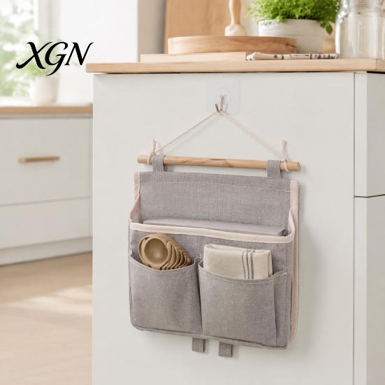 Waterproof Wall Mounted Storage Hanging Bag with 3 Pockets, Cotton And Linen Closet Pouch, Over The Door Organizer for Bedroom Bathroom Daily