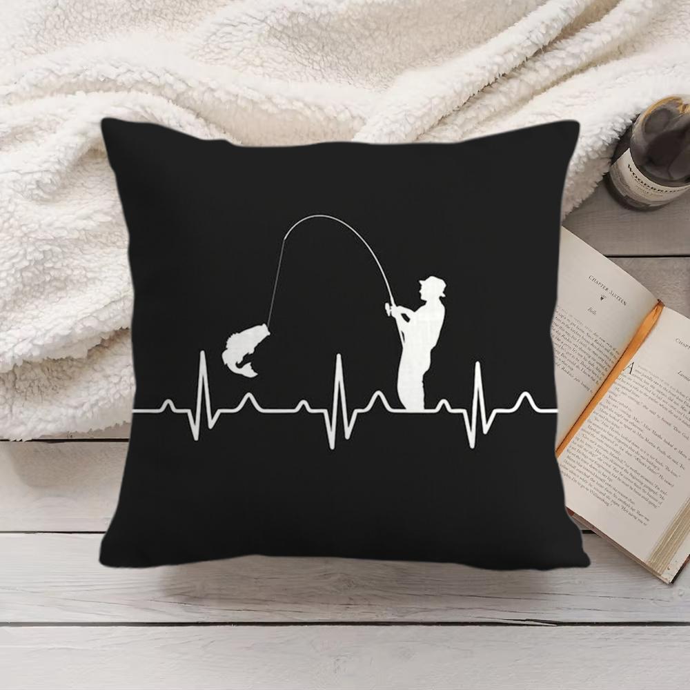 Fishing Heartbeat Cushion Cover Short Plush DoubleSided Printing Home Machine Washable In Warm Winter Pillow Cover