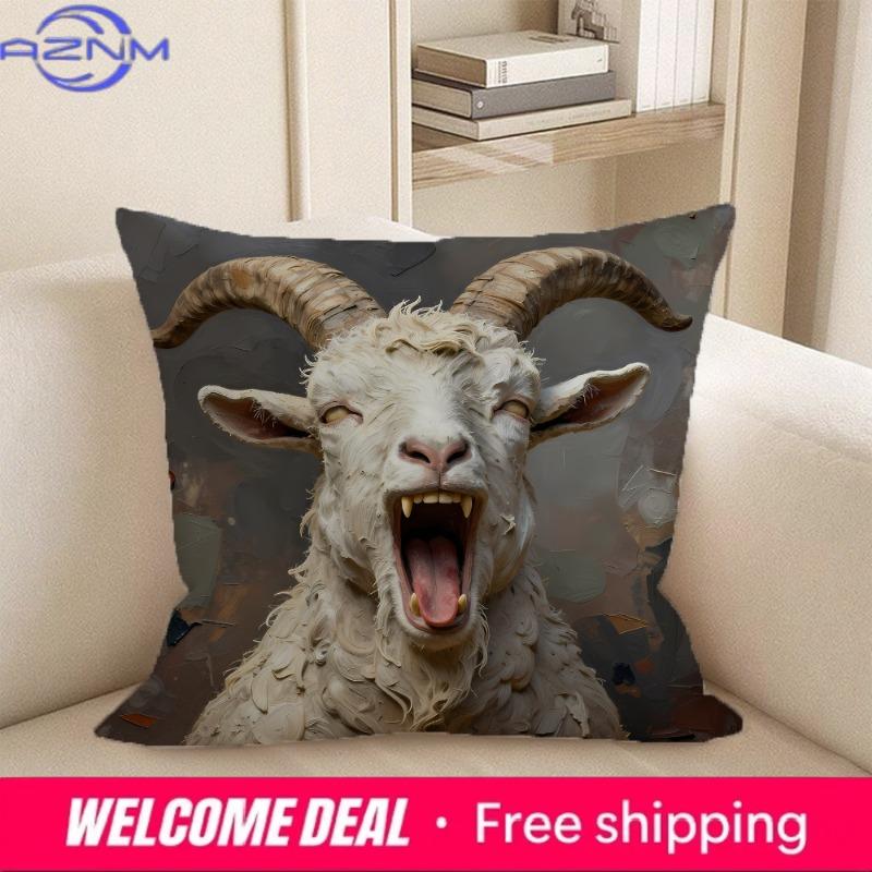 1Pc Unique 2D Flat Printed Goat Patterned Pillowcases Sofa Cushion Cover Home Bedroom Room Decoration