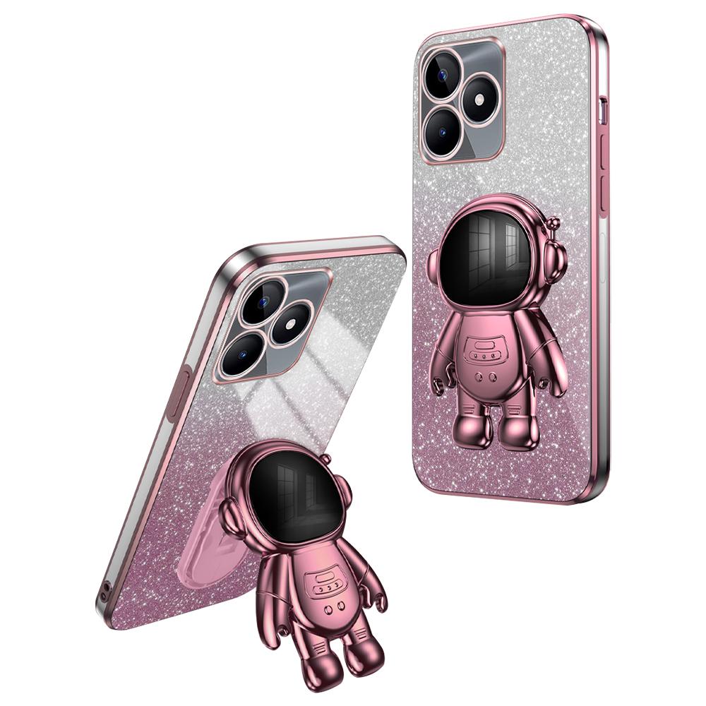 

For Realme C53 (India)/C53 (Global)/C51 Electroplating Cover Astronaut Kickstand PC+TPU Case Phone Shell Pink
