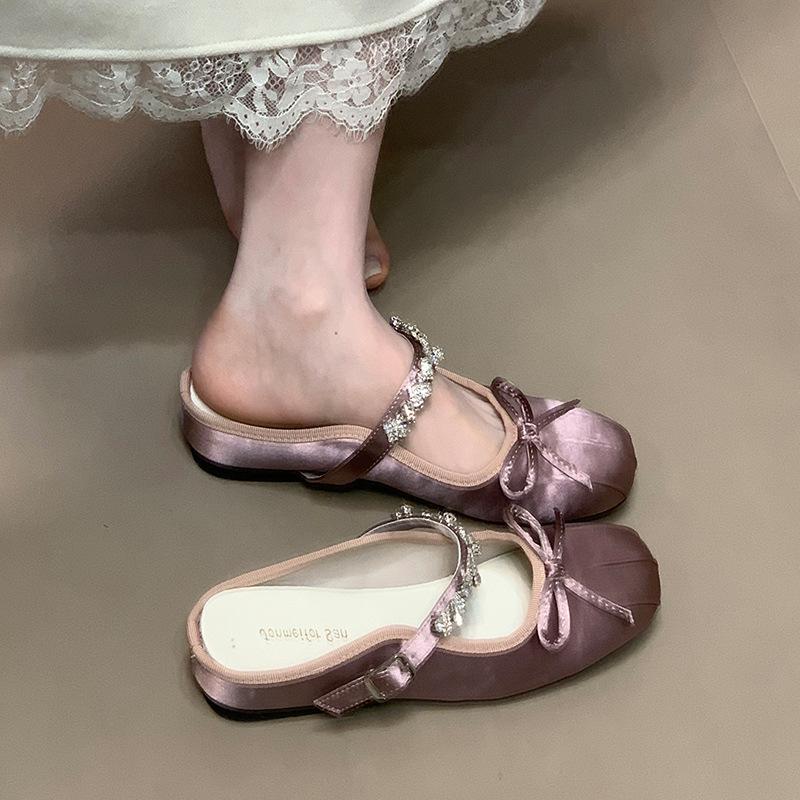 

Jonmei for San Ballet Baotou Half Slippers Bow 2025 New Fairy Shoes Rhinestone Strap 39