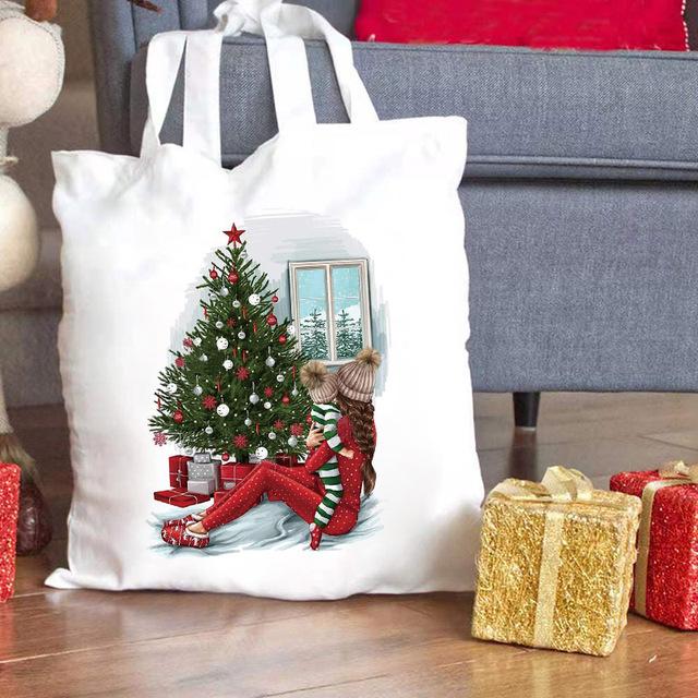 

MAMA mom Merry Christmas Women Shopper Bag New Year Holiday female Tote bag Large College Cartoon Shopping Shoulder bag 24*26cm