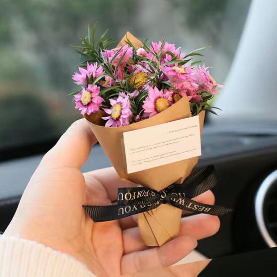 Yousheng Artificial Flower Compact Design Fragrance Deodorizer Romantic Roses Dried Flowers Car Air Vent Freshener Auto Scent