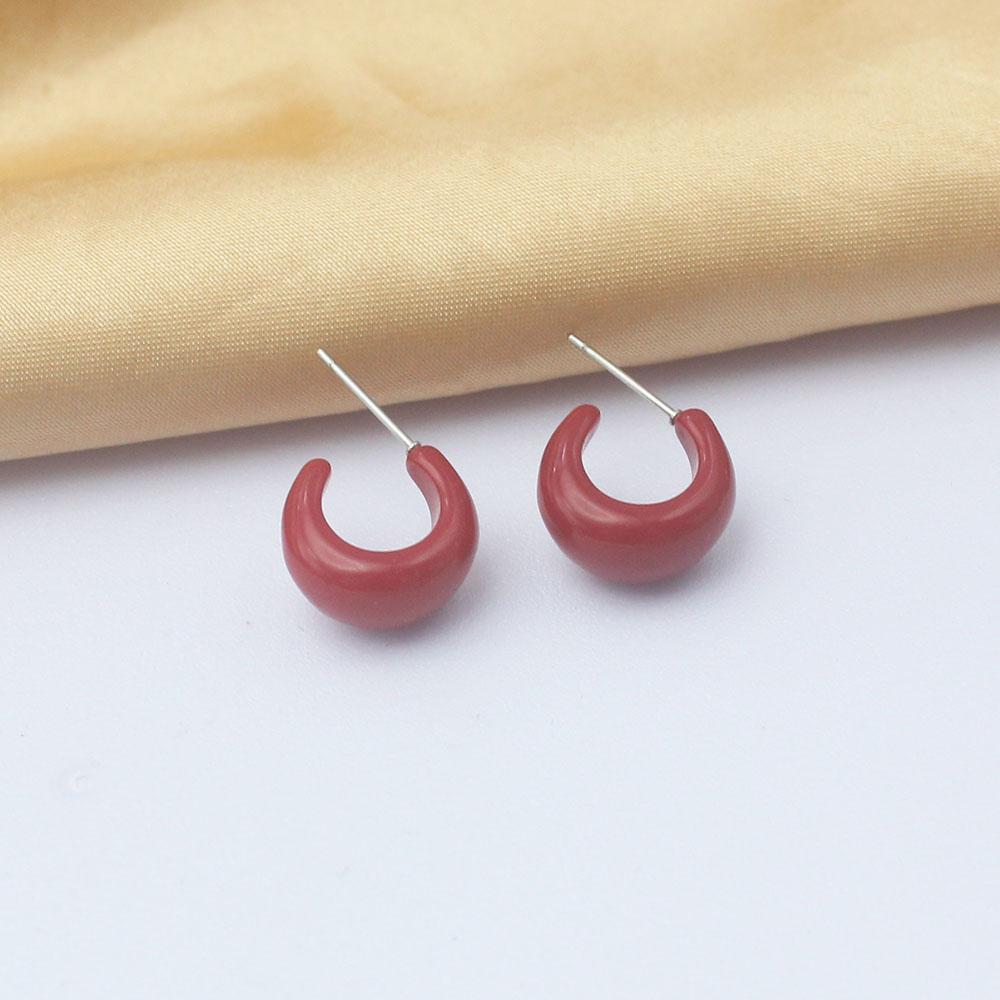 

Simple Wine Red C-Type Stud Earrings for Women Unique Resin Smooth Geometric Wedding Zircon Christmas Girl Valentine s Day Gift