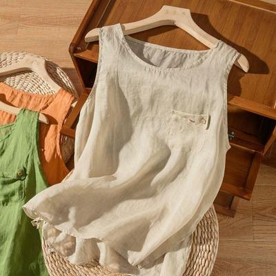 Women's Lightweight Cotton Linen Camisole - Loose, Breathable Top for Layering