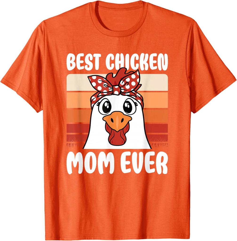 Beste Hühnermama aller Zeiten Cartoon Huhn Retro Bauernhof-Liebhaber Damen T-Shirt Lässig Kurzarm Rundhals T-Shirt