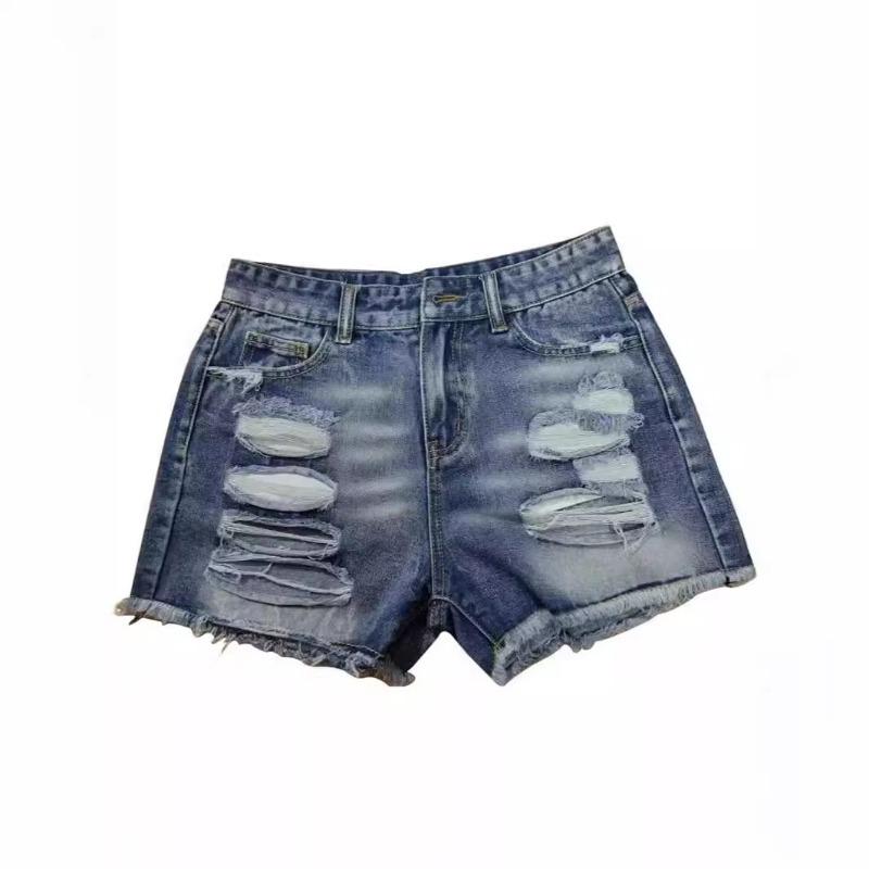 Women's New High-waisted Fringed Ripped Denim Shorts
