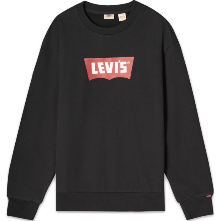 Levis Denim Wanderer Series Logo Print Ribbed Crew Neck Loose Comfortable Long Sleeve Sweatshirt Men sweatshirt Black 0018N-0002
