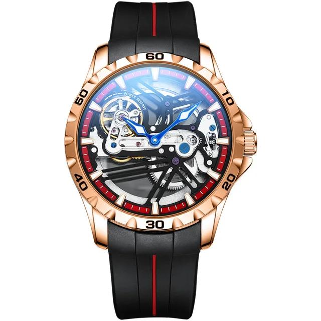 AILANG Luxury Brand Sport Waterproof Automatic Mechanical Watches Luminous Skeleton Stainless Steel Case MOTORCYCLE DESIGN