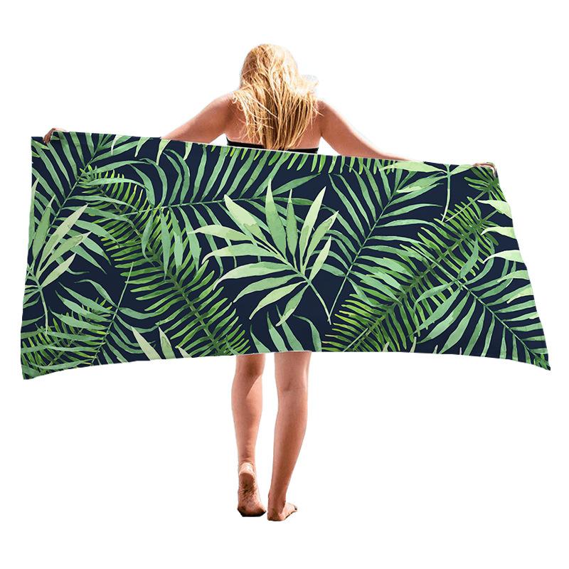 Tropical green plants flowers digital-printed polyester Superfine fiber double-sided fleece Beach vacation bath beach towel