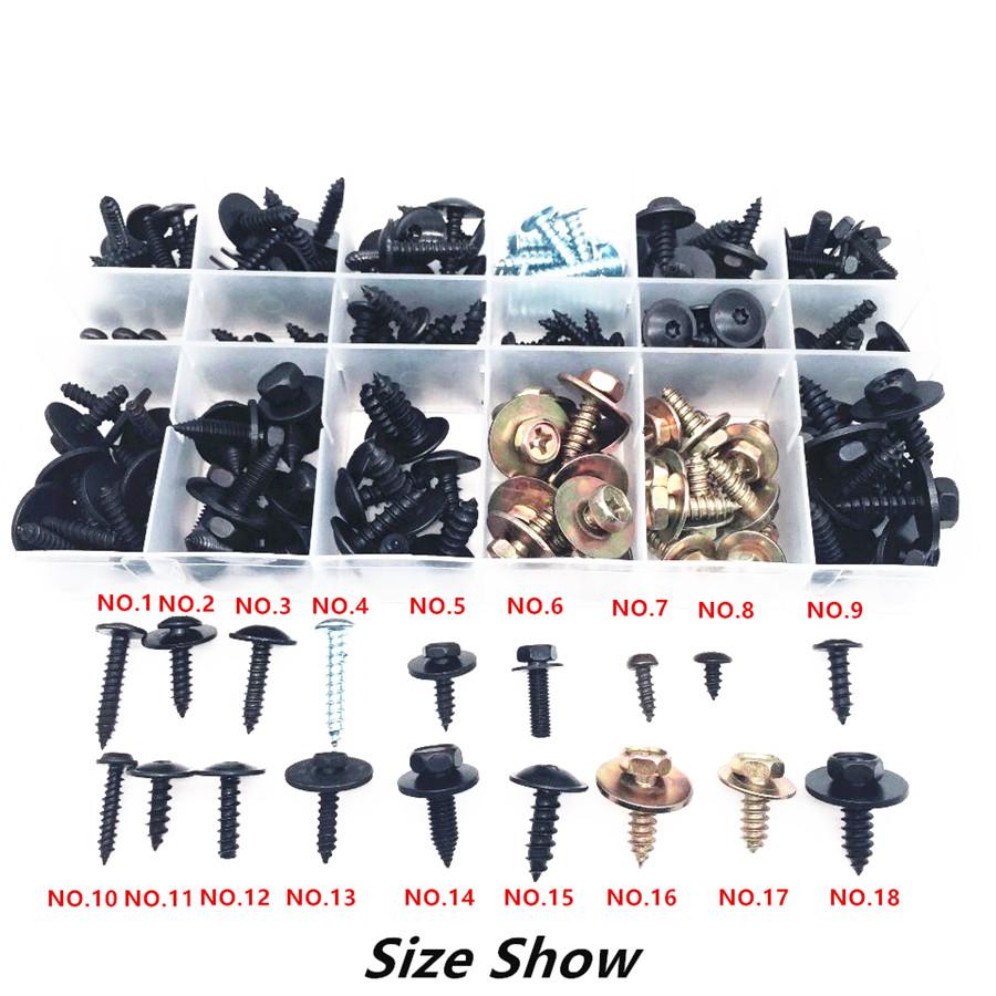180PCS Car Leaf Board Fender Bumper Self - Tapping Screw Fast Wire Screw Metal Carbon Steel Fastener Clip With Box For All Auto