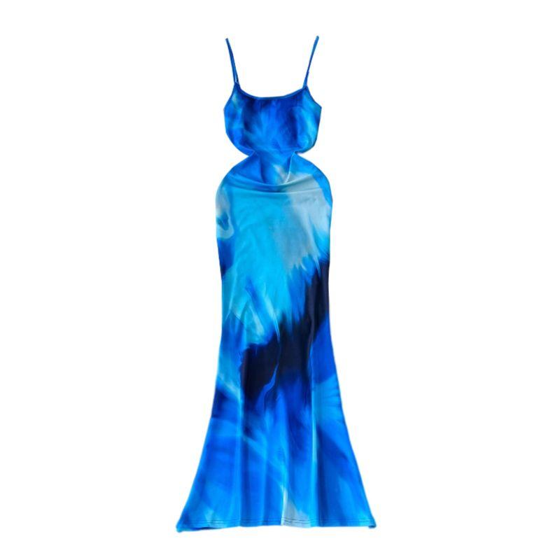 American New Arrival Fashion Abstract Printing Slip Dress Sexy Elegance Tube Top Cinched Waist Slim Looking Vacation Dress Tide