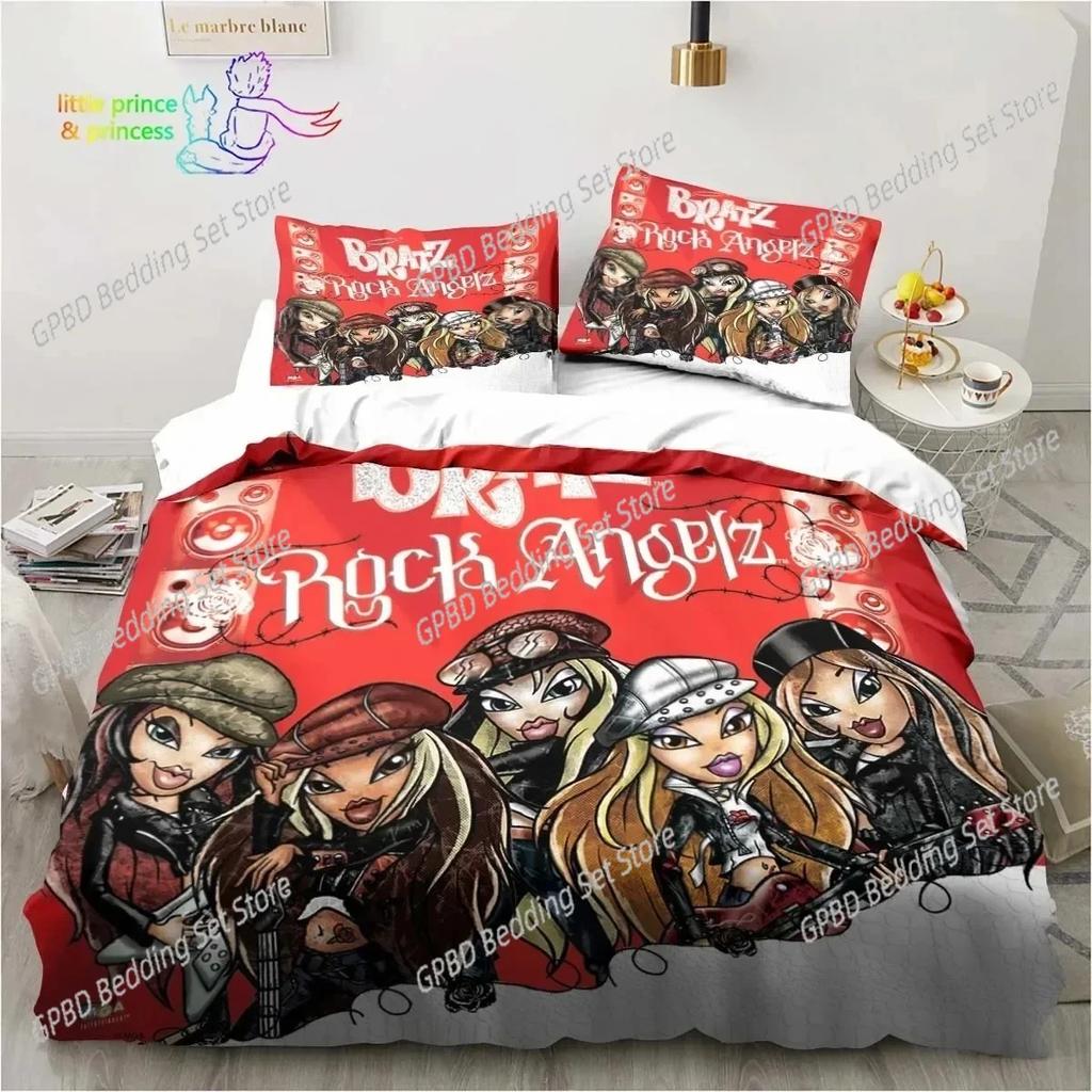 Cartoon Bratz Puppe Bettwäsche-Set Für Schlafzimmer Weiche Moderne Bettüberwürfe Bequeme Kinder Bettbezug Steppdeckenbezug Und Kissenbezug