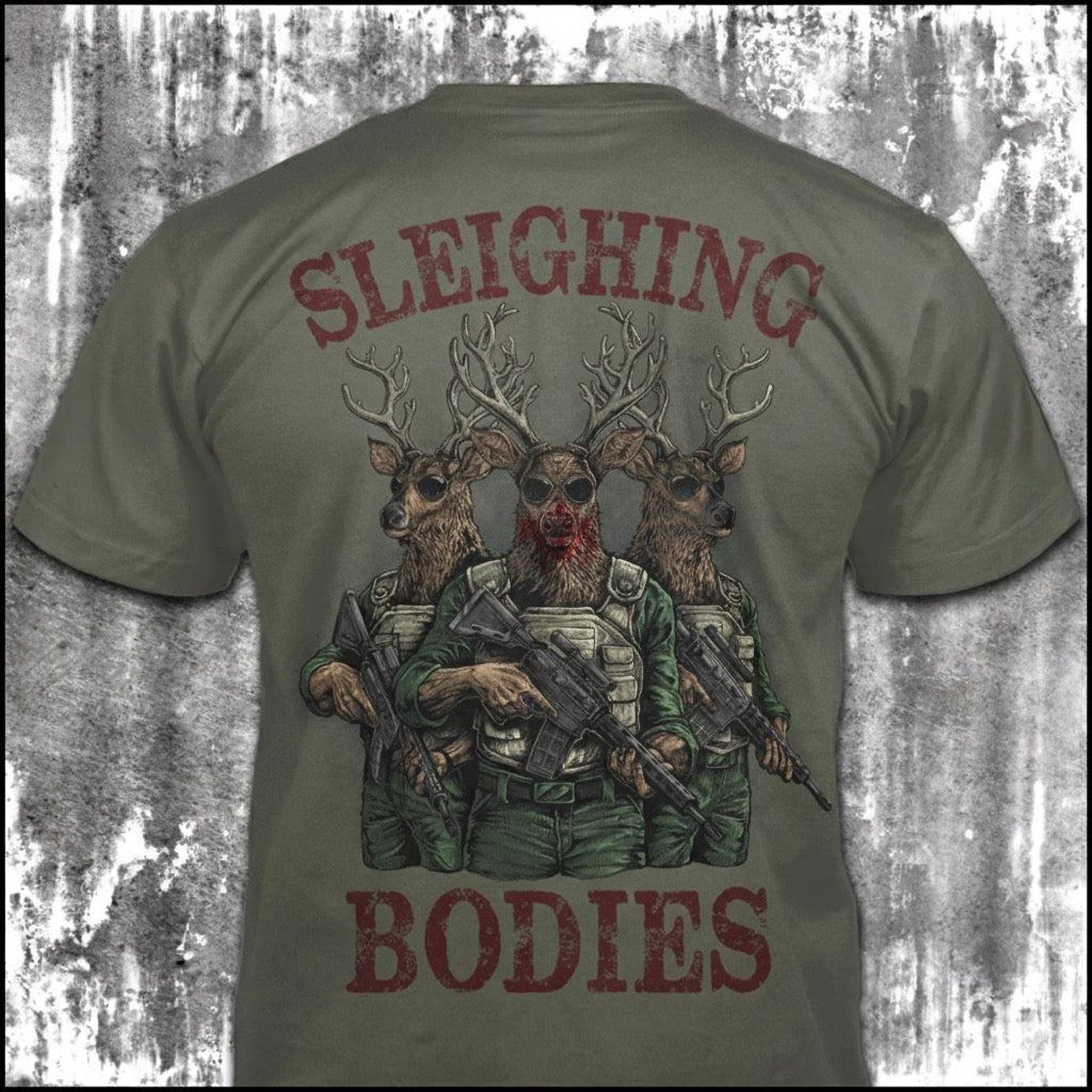 Sleighing Bodies - Distressed Tactical Reindeer T-Shirt: Funny Military Christmas Gift S