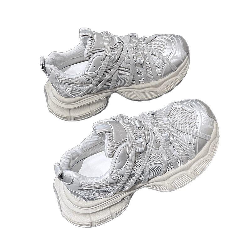 Spring and Summer New Platform Dad Shoes Heightened and Lightweight Casual Sports Shoes Breathable Straps Rich Yellow