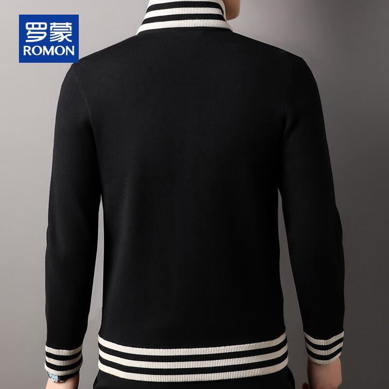 ROMON Men's Full-Zip Lapel Knit Cardigan Sweater