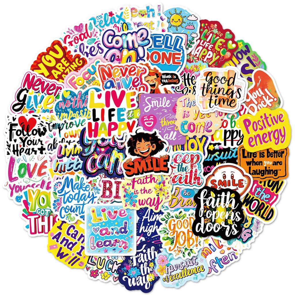 50 Healing Sunshine Upward English Phrases Premium Stickers PP Material Waterproof Decorative Stickers
