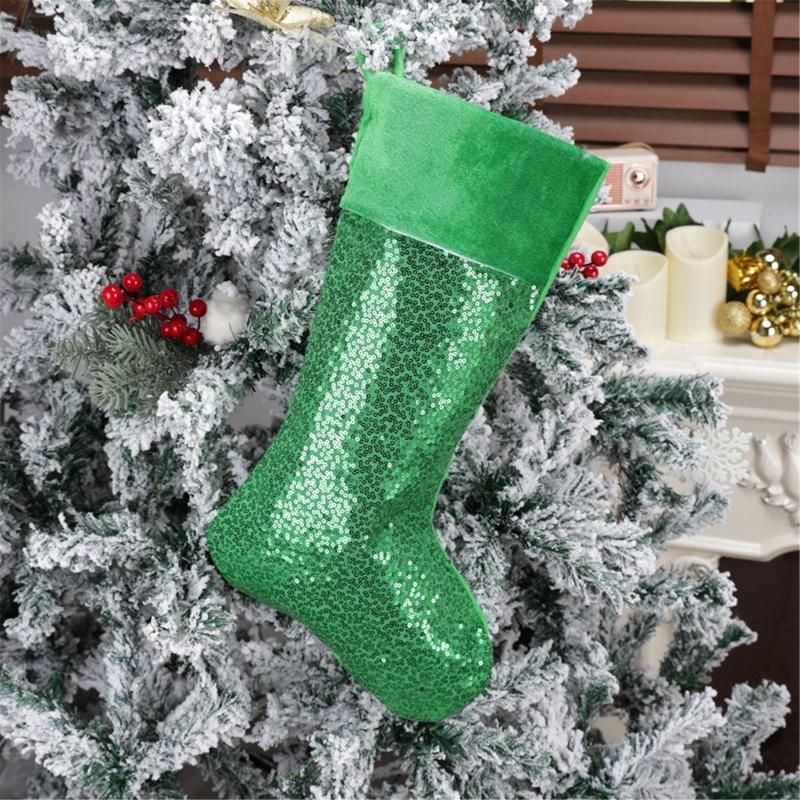 Present Bag Large Colorful Sequins Christmas Stocking for Family Celebration Holiday Indoor and Outdoor Decoration