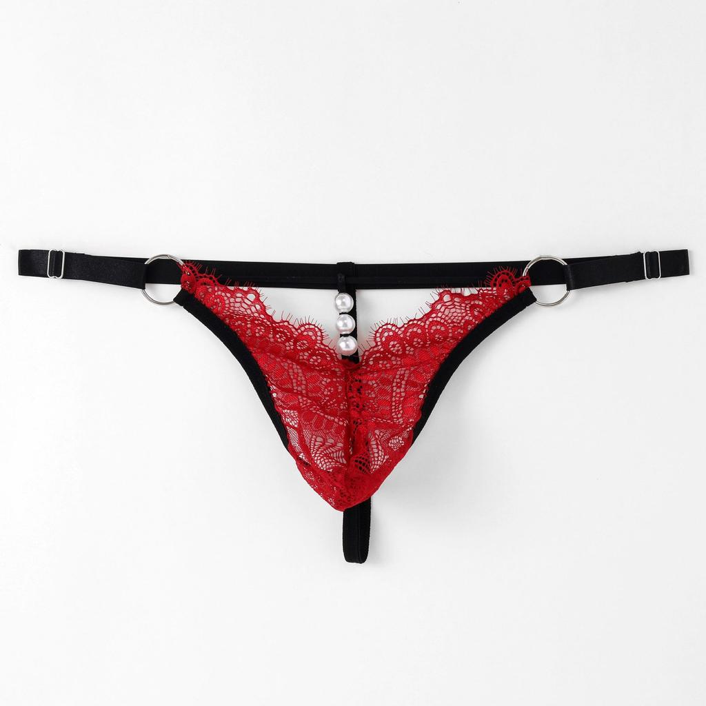 Sexy Men's Briefs, Lace Wild Perspective Seduction Bead Chain Men's and Women's Sex Pants