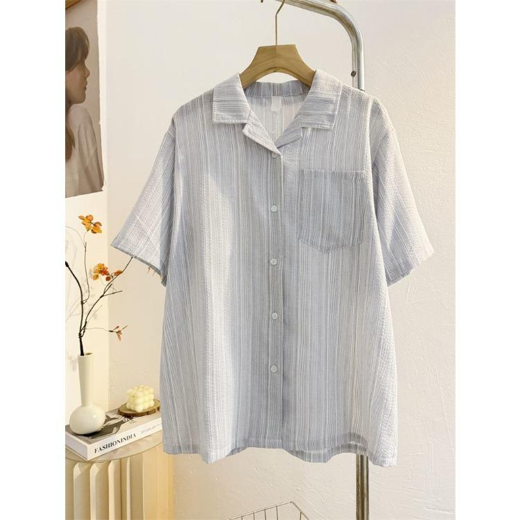 Sommerliches gestreiftes Freizeitshirt Vintage französisches Design Lockere Passform Kurzarm-Oberteil