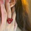 Punk&Hiphop Red Enamel Heart Love Rings for Women Fashion Geometric Open Dripping Oil White Ring Y2K Summer Couple  Gifts