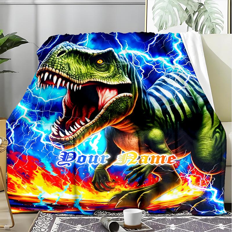 1PC Custom Name Dinosaur Power outdooor Flannel blankets Patterns Throw Blanket All-Season Soft Gift for Couch, Bed, Camping gifts