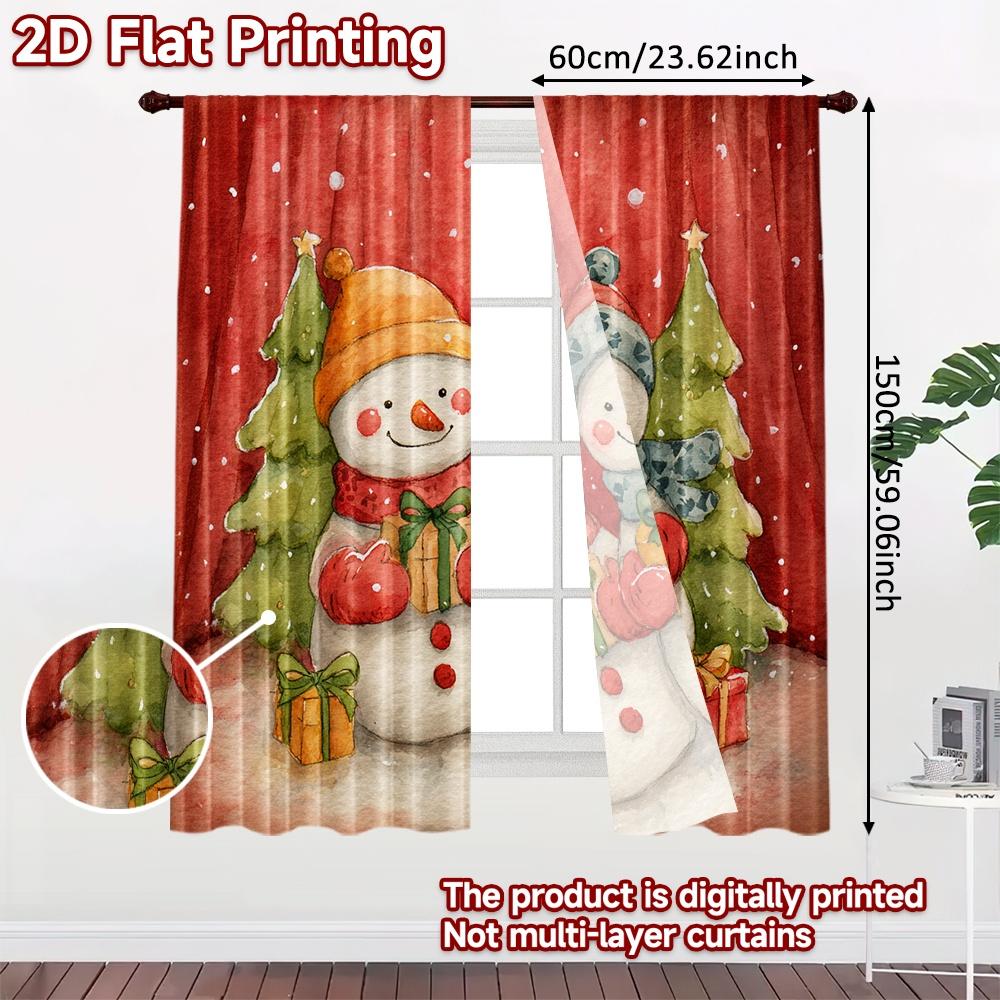 2pcs, 2D FLAT PRINTING Curtains (Without Rod) Festive Snowmen Halloween Festival Fashion Curtains Versatile Polyester Curtains