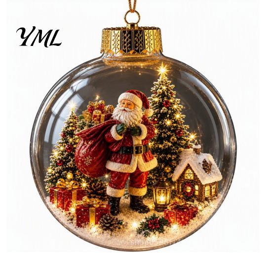 Glowing Holiday Tree Decor Christmas Story Ornament, Mini Scene Light Up Ball Unique Gift Ideas Hanging Decoration, Acrylic Clear Pendant for