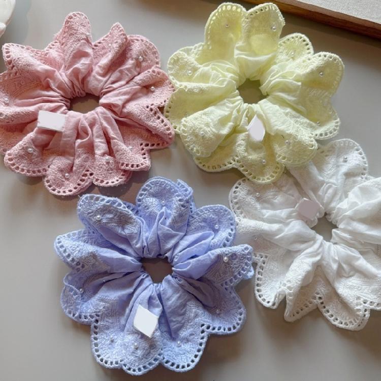 Creative Hair Accessory Hair Tie with Imitation Pearls Detail and Pleated Design Ponytail Holder Hair Decorations
