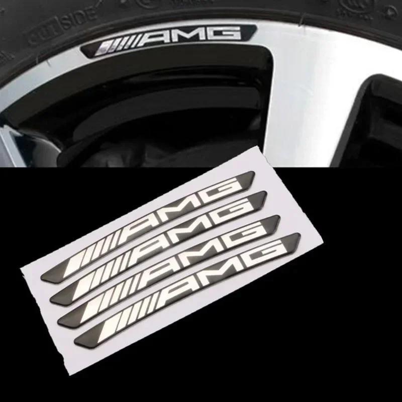 4/8pcs Mercedes-Benz AMG Car Hub Wheel Cover 3D Car Stickers Aluminum Alloy AMG Stickers Wheel Cover Badge Stickers Auto Parts