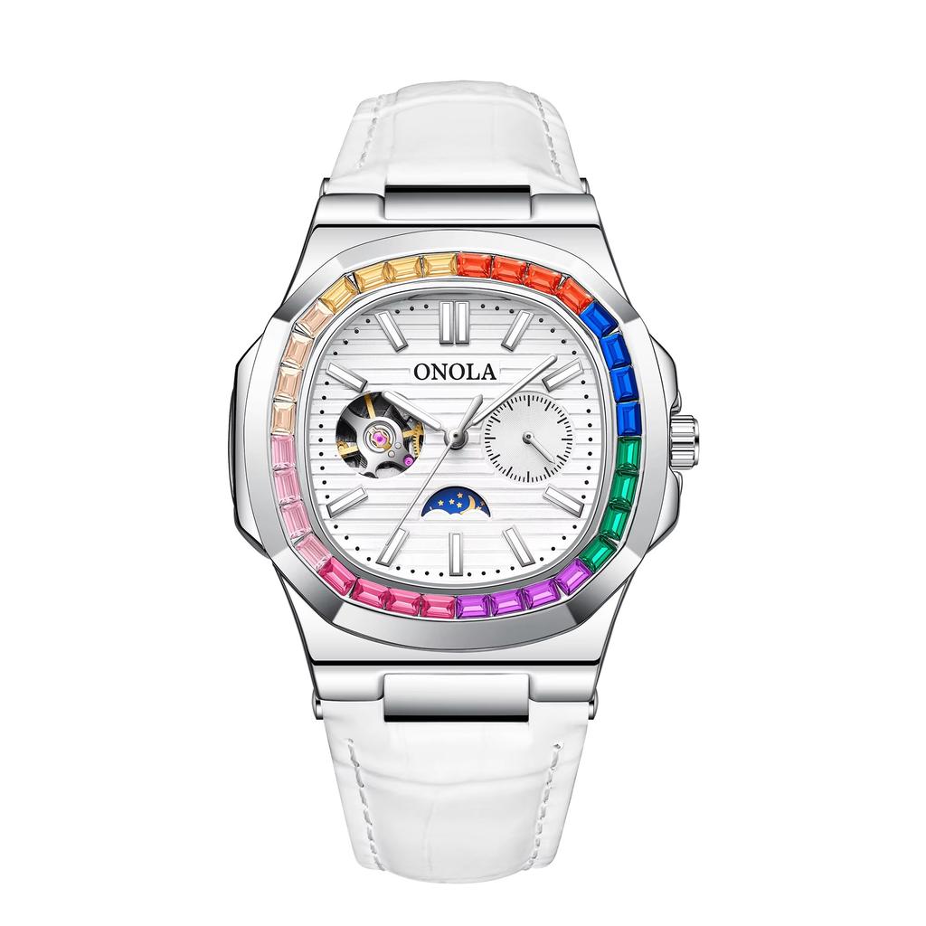 ONOLA 3855CH Luxury Watch Luminous Hands Charm Men's Mechanical Cheap Price Fashion Leather Band Automatic Male Watches