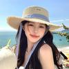Flat top strap straw hat women's summer sunshade sun protection straw hat big brim beach hat seaside vacation
