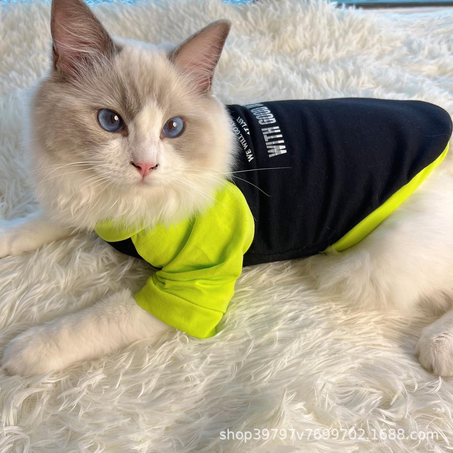 

New pure cotton ins wind retro splicing contrasting colors spring and autumn pet dog dog clothes cat small medium and large dog golden retriever XS