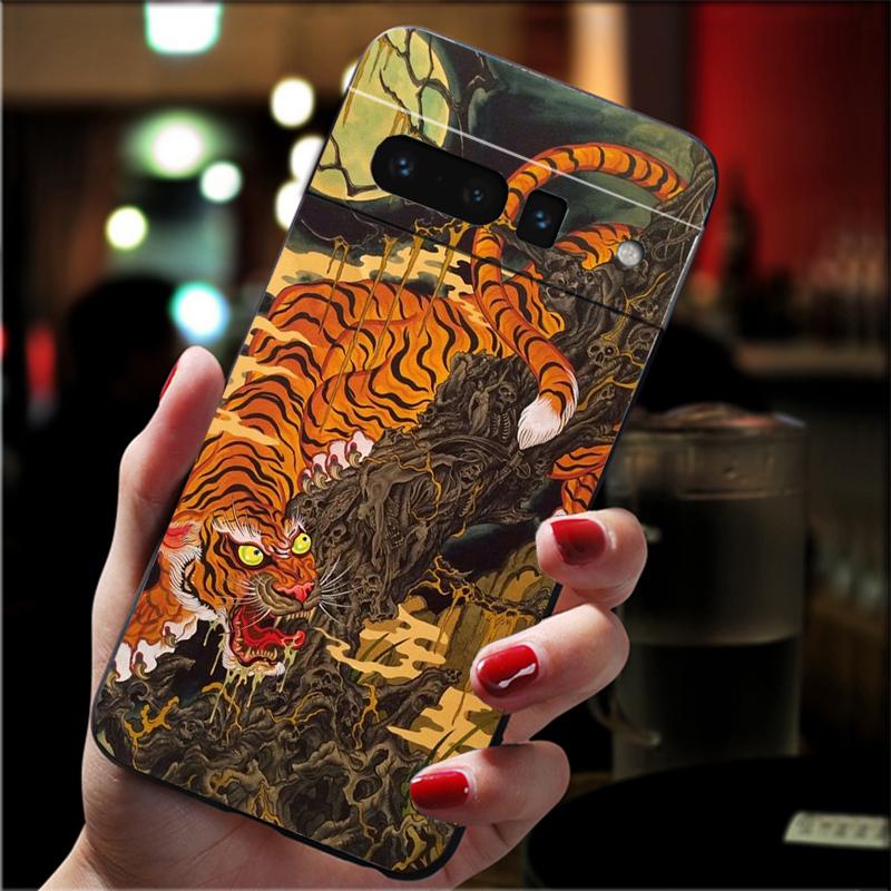 Phone Case For Google Pixel 10 9 Pro XL 9A 8 7 6 Pro Pixel 8A 7A 6A Pixel 8 7 6 5 Japanese ukiyo-e Art Panther leopard Tiger