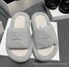 2024 High-Version SMF-K Fur Slippers: Thick-Soled Leather & Velvet Cross Design in Black/Gray