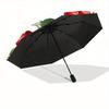 1pc Cherry Pattern Automatic Open/close, Heavy-Duty Iron Frame & 8-Rib structure, Compact Folding Umbrella for Women/Men, All-Season Travel, Halloween