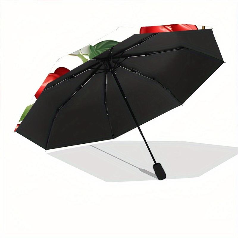 1pc Cherry Pattern Automatic Open/close, Heavy-Duty Iron Frame & 8-Rib structure, Compact Folding Umbrella for Women/Men, All-Season Travel, Halloween