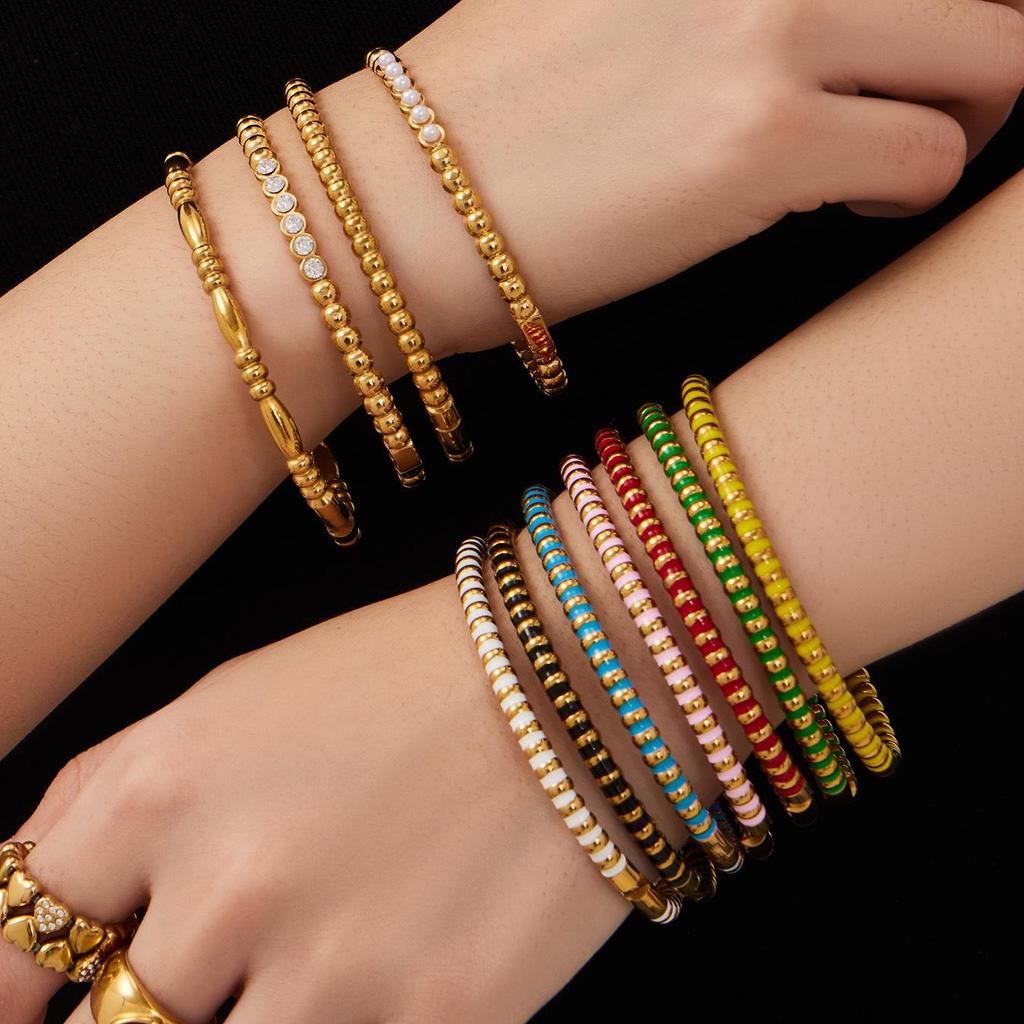 European & American Fashion Seashell Pearl Zircon Gold Bead Bracelet - Stainless Steel Light Luxury Women's Hand Jewelry